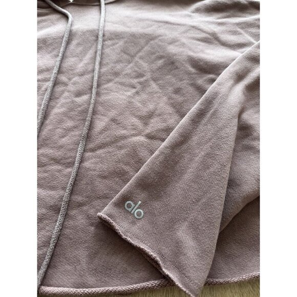 Alo Yoga Box Crop Hoodie Raw Hem in Smoky Quartz Terry Cloth Size Small - Picture 3 of 8